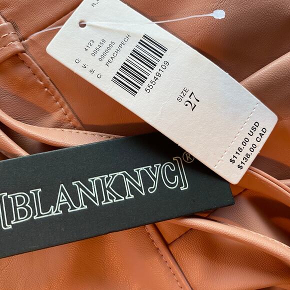 Anthropologie BlankNYC Chelsea Tapered Faux Leather Pleated Adjustable Belt Pant - Picture 3 of 10